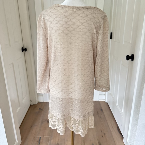 Krazy Kat Sz L Cream Open Knit Long Sleeve Lace Tunic Sweater Cottagecore Fairy - Picture 5 of 10